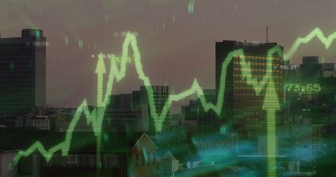Digital Data Overlay on Urban Skyline Examining Global Business Trends - Download Free Stock Images Pikwizard.com