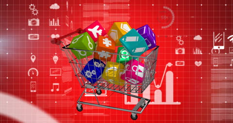 Digital Shopping Cart with Dynamic Tech Icons