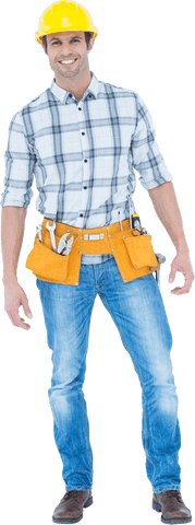 Smiling Male Technician in Safety Gear on Transparent Background