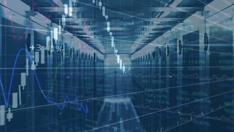 Data Visualization in Modern Server Room With Analytics Overlay