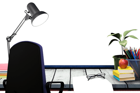 transparent workplace desk with lamp and office supplies - Download Free Stock Videos Pikwizard.com