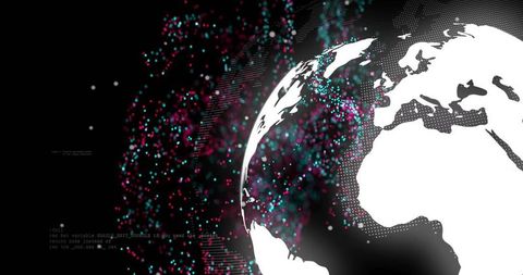 Global Data Flow Visualizing Europe and North Africa with Neon Particles and Halftone Globe