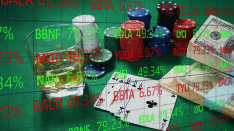 Stock Market Overlay on Poker Table Imagery, Blending Finance and Gambling