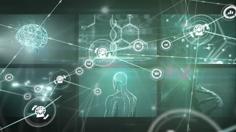 Futuristic Digital Network with AI and DNA Icons