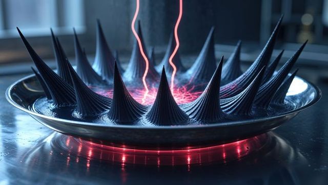 Futuristic experimentation with glowing ferrofluid spikes