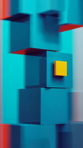 Looping teal cube column rotating in blue environment with yellow cube keeping front face