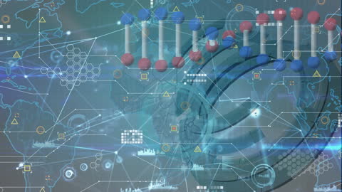 Futuristic DNA Strand Animation with World Map Background
