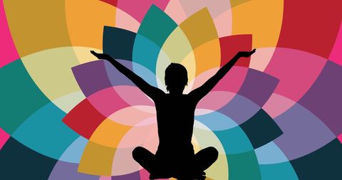 Meditating Woman Silhouette with Colorful Floral Background