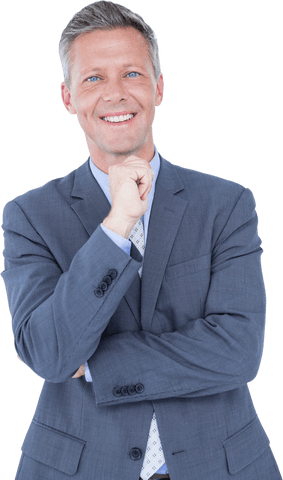 Transparent Confident Businessman Smiling in Formal Suit