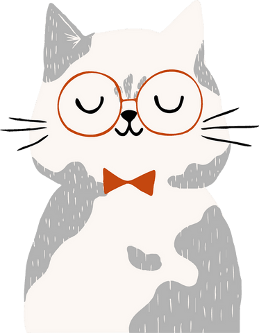 Playful feline with orange glasses and bow tie on transparent background