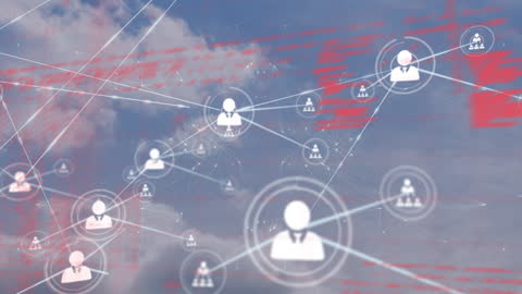 Network of Digital Icons Over Cloudy Sky Envisioning Global Connectivity
