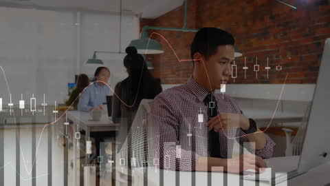 Financial Analyst Working on Reports in Modern Office with Graph Animations