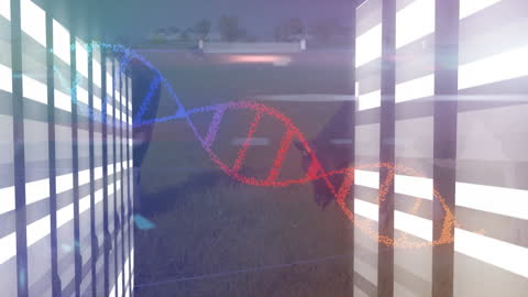 Futuristic DNA Helix with Data and Computer Servers