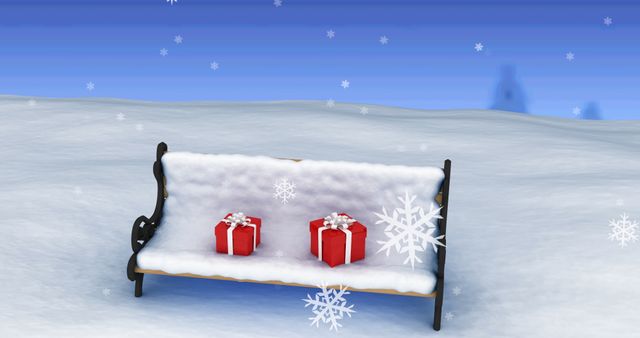 Winter Bench with Snow-Covered Gifts in Serene Landscape - Download Free Stock Images Pikwizard.com