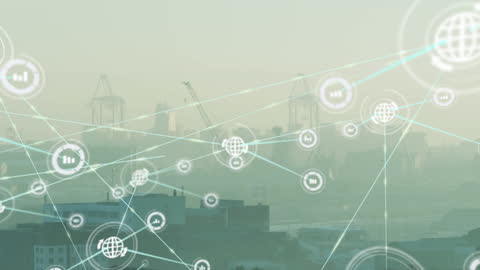 Abstract Network Connectivity Over Industrial Cityscape