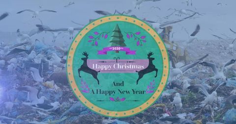 Eco-Friendly Christmas Emblem Above Waste Landfill