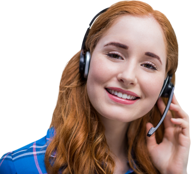 Transparent Portrait of Friendly Redhead Woman with Headset - Download Free Stock Videos Pikwizard.com