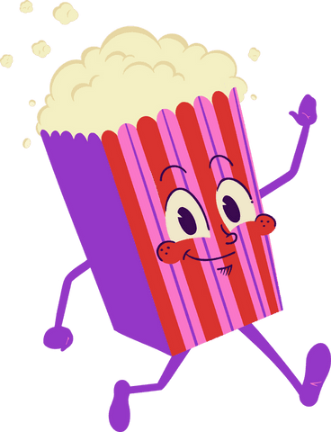 Playful popcorn box cartoon with smiling face on transparent background