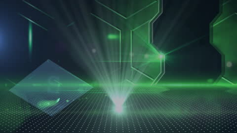 Futuristic Digital Network with Green Light Effects