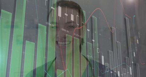 Clinician viewing financial analytics overlay on glass dashboard in modern clinic healthtech