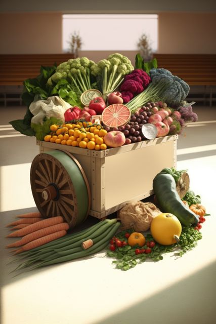 Empty room with basket of vegetables and fruit on floor in hall, using generative ai technology - Download Free Stock Photos Pikwizard.com