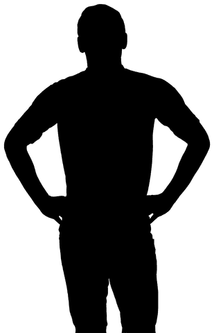 Transparent silhouette illustration of standing man on white background