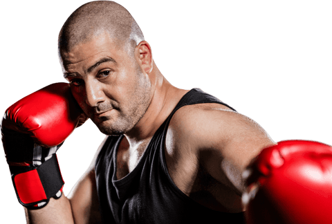 Boxer in transparent void preparing punch