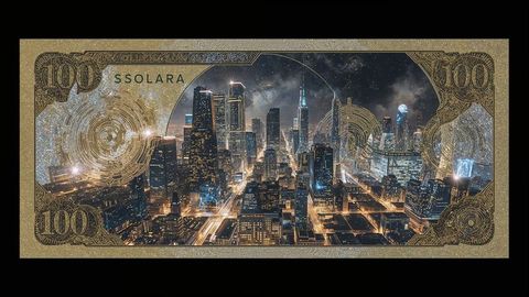 Futuristic metropolis envisioned on ornate banknote design
