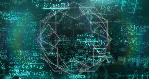 Geometric patterns overlaid on math formulas in digital sphere