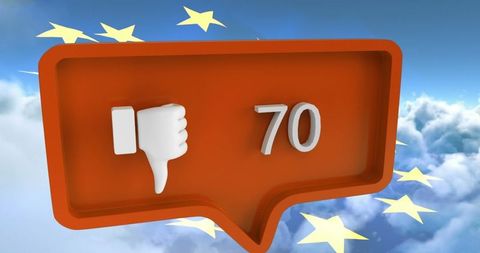 Social media disapproval sign over european clouds