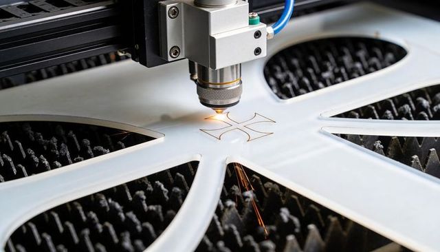 CNC Laser Engraving Decorative Cross on Alloy Wheel Rim Showing Precision Metalwork
