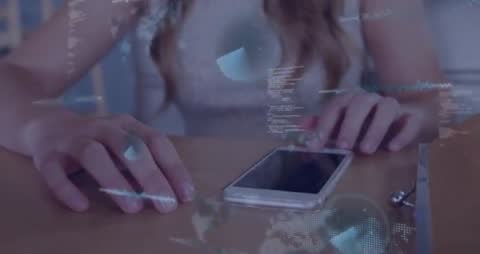 Woman Accessing Futuristic Digital Interface with Smartphone