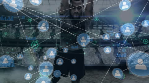 Rugby Player with Digital Network Technology Overlay