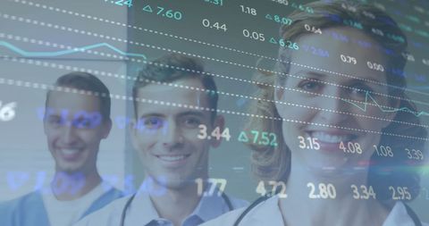 Diverse Doctors Analyzing Digital Data Projections