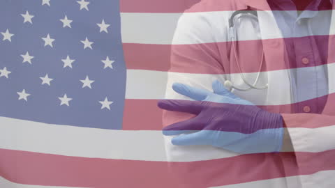 Healthcare Professional with American Flag Overlay