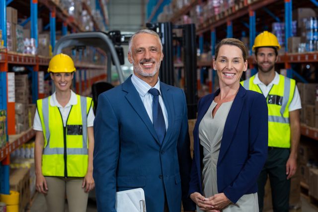 Portrait of warehouse manager standing with client - Download Free Stock Photos Pikwizard.com