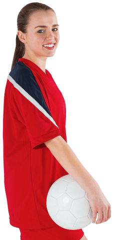 Young Female Soccer Player Holding Ball Isolated Transparent Background