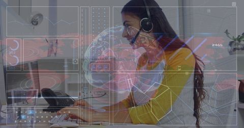 Businesswoman Working with Futuristic Digital Interfaces