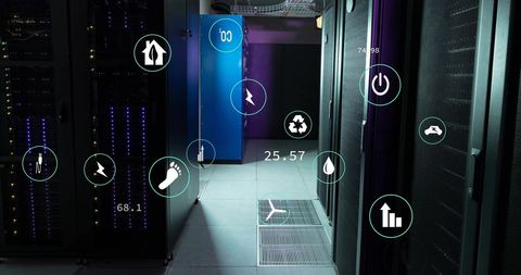 ecology icons and data visualization in modern server room - Download Free Stock Images Pikwizard.com