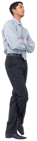 Transparent asian businessman waiting with crossed arms