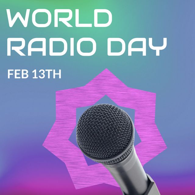 World Radio Day Celebration with Microphone on Colorful Background - Download Free Stock Templates Pikwizard.com