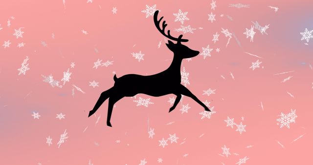 Silhouette of Leaping Reindeer with Snowflakes on Soft Pink Background - Download Free Stock Images Pikwizard.com