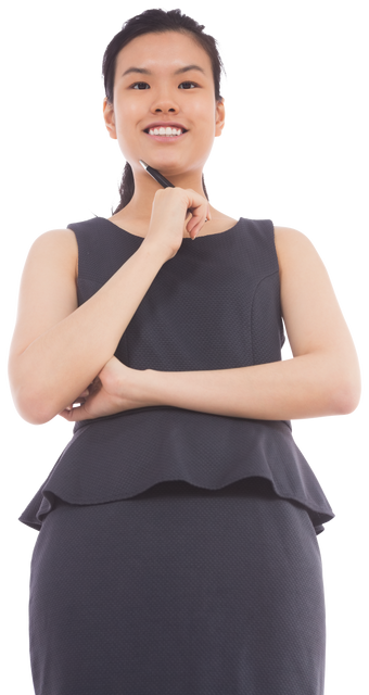 Asian Businesswoman Smiling with Pen on Transparent Background - Download Free Stock Videos Pikwizard.com