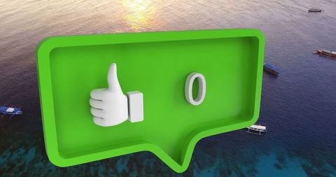 3d social media icons with zero interactions on ocean background