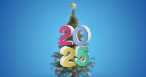floating 2025 numbers over blurred christmas tree background - Download Free Stock Images Pikwizard.com
