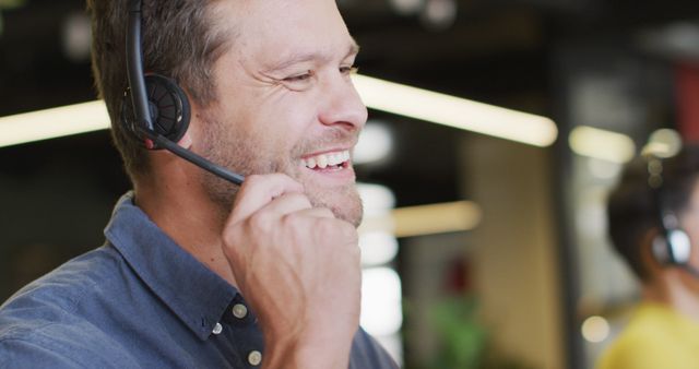 Customer Service Representative Talking on Headset with Smile - Download Free Stock Images Pikwizard.com