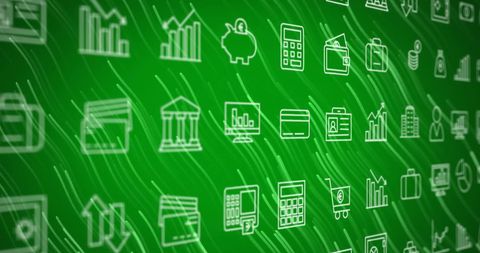 Digital Icons Floating on Abstract Green Background - Download Free Stock Images Pikwizard.com