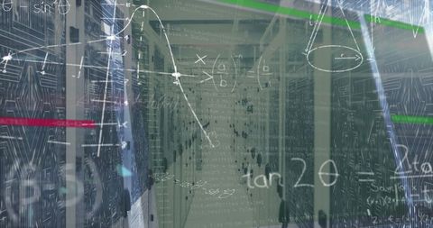 Futuristic Data Center with Math Formulas and Code Overlay - Download Free Stock Images Pikwizard.com