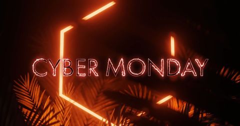 Cyber monday neon text with geometric design