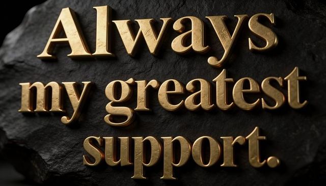 Always my greatest support in raised gold serif letters on textured black stone
